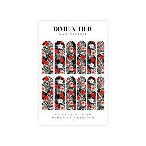 Black Floral Tropical Hibiscus Water Transfer Nail Wraps